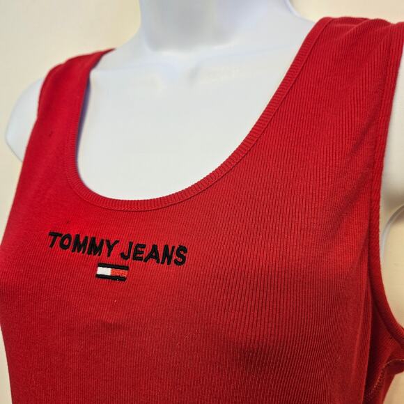 Tommy Hilfiger Red Sleeveless Ribbed Bodysuit Size M Tommy Jeans - Picture 2 of 8